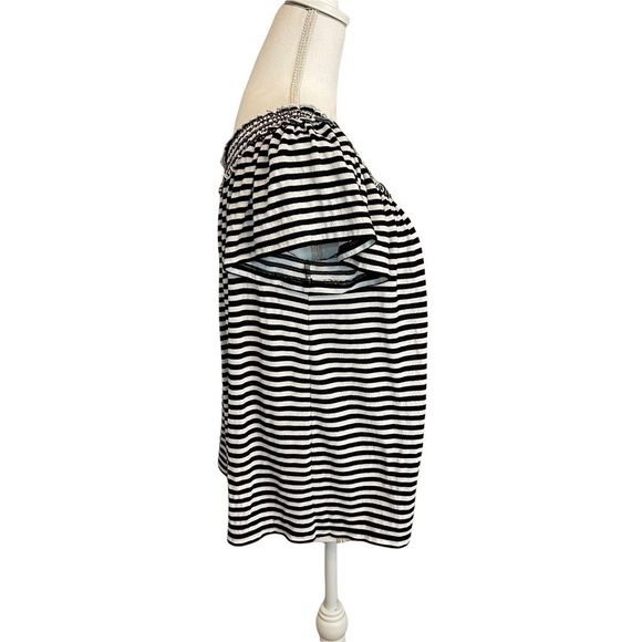 Max Studio MSSP Black and White Stripes Knit Elastic Top Off the Shoulder Top. M - Picture 6 of 10